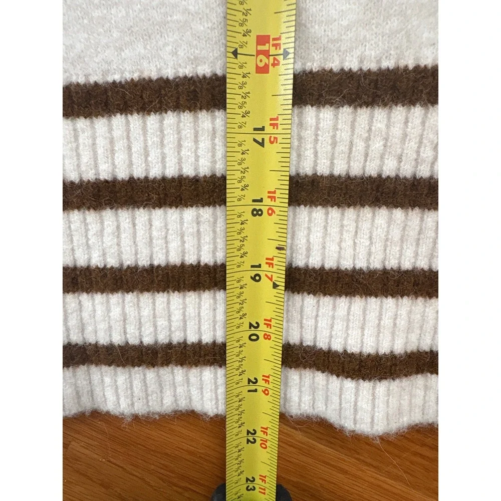 Banana Republic Striped Puff Sleeve Sweater Cream Brown Wool Alpaca Blend‎ M